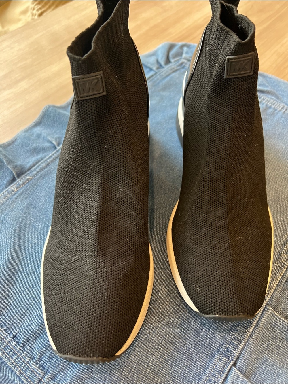 Michael Kors Black Knit Slip-On Sock Sneakers with White Trim